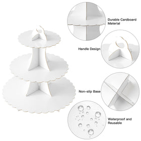 Soleebee 3-tier cupcake stand white with non-slip base for stable serving.