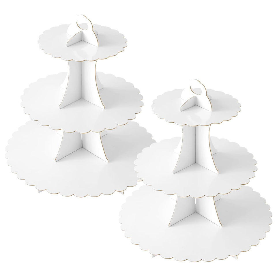 Soleebee 3-tier cupcake stand white top view for an elegant dessert display.