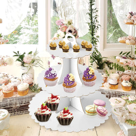 Soleebee white cupcake stand used as party decor for weddings.
