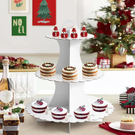 Soleebee two-piece white cupcake stand nests for storage.