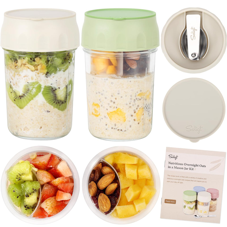 SOLIGT 2-pack jars with folding spoon for on-the-go oats.