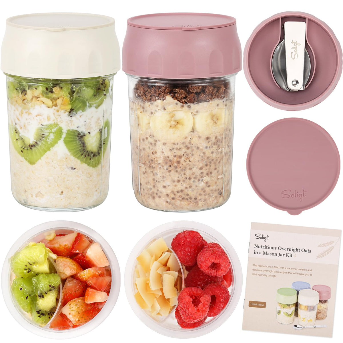 SOLIGT 2-pack overnight oats containers with lids for on-the-go meals