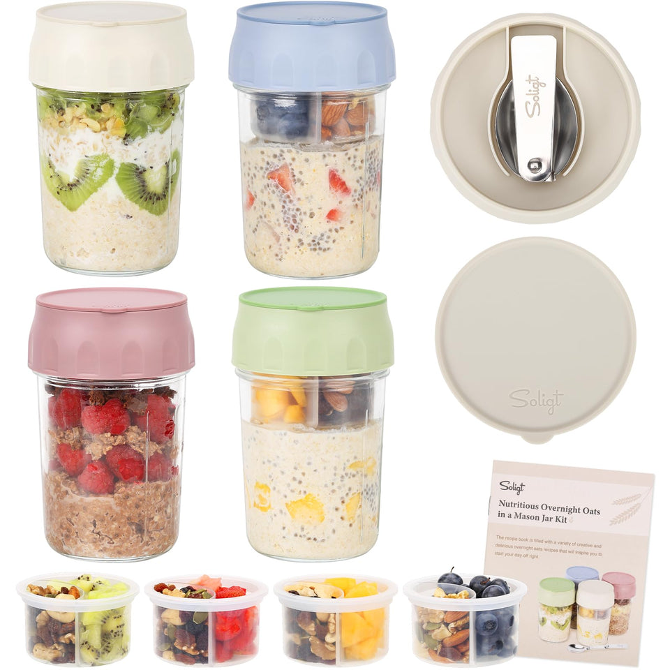 SOLIGT 4-pack overnight oats containers with lids for convenient meal prep on the go