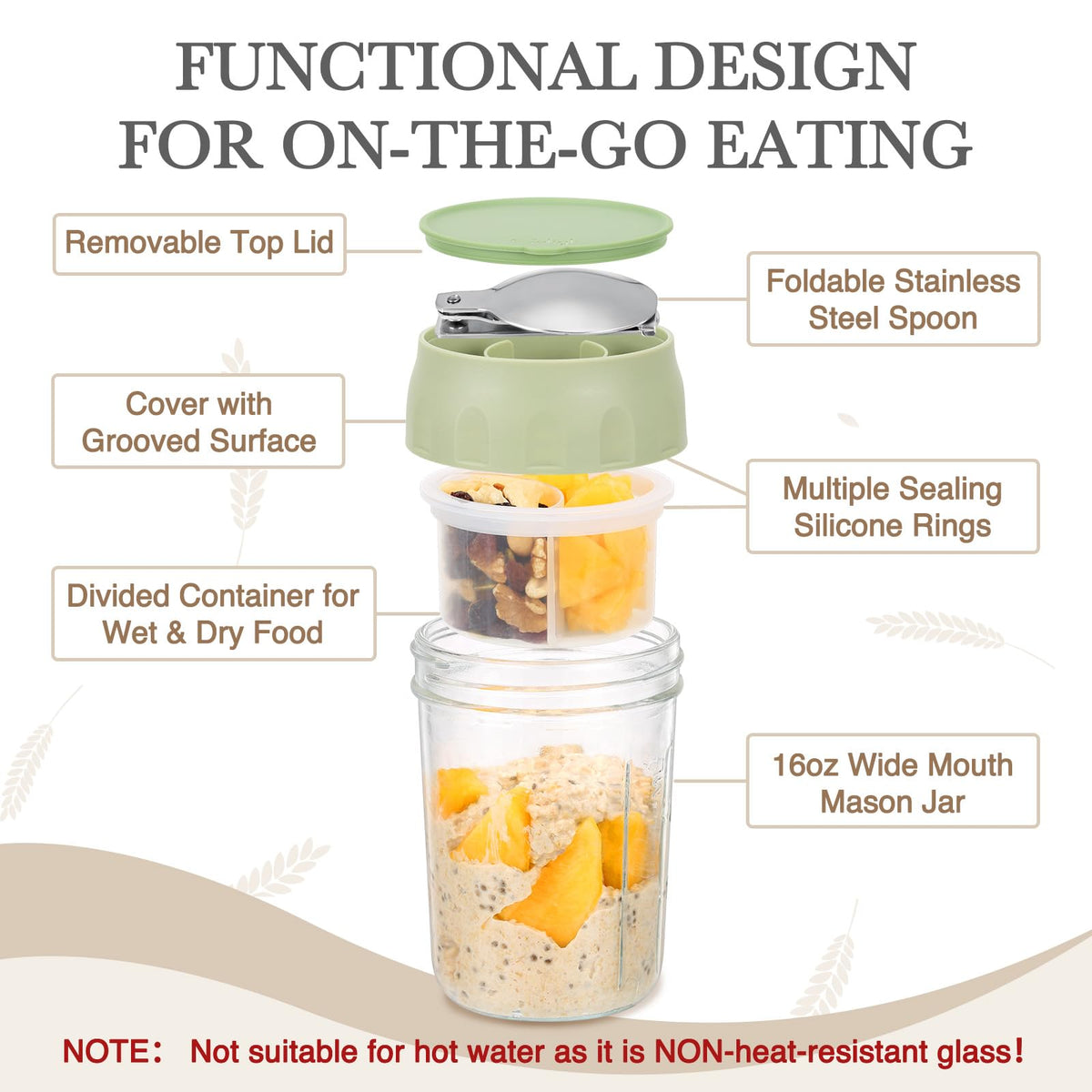 SOLIGT lid with built-in folding spoon for easy transport.