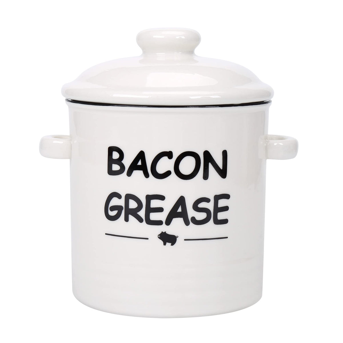 SOLIGT ceramic bacon grease container with strainer on counter keeps fat clean for cooking.