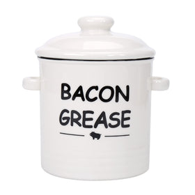 SOLIGT ceramic bacon grease container with strainer on counter keeps fat clean for cooking.