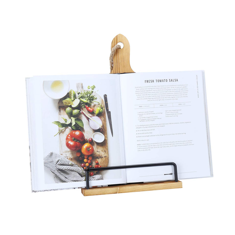 SOLIGT cookbook stand with adjustable kickstand for comfortable recipe viewing.