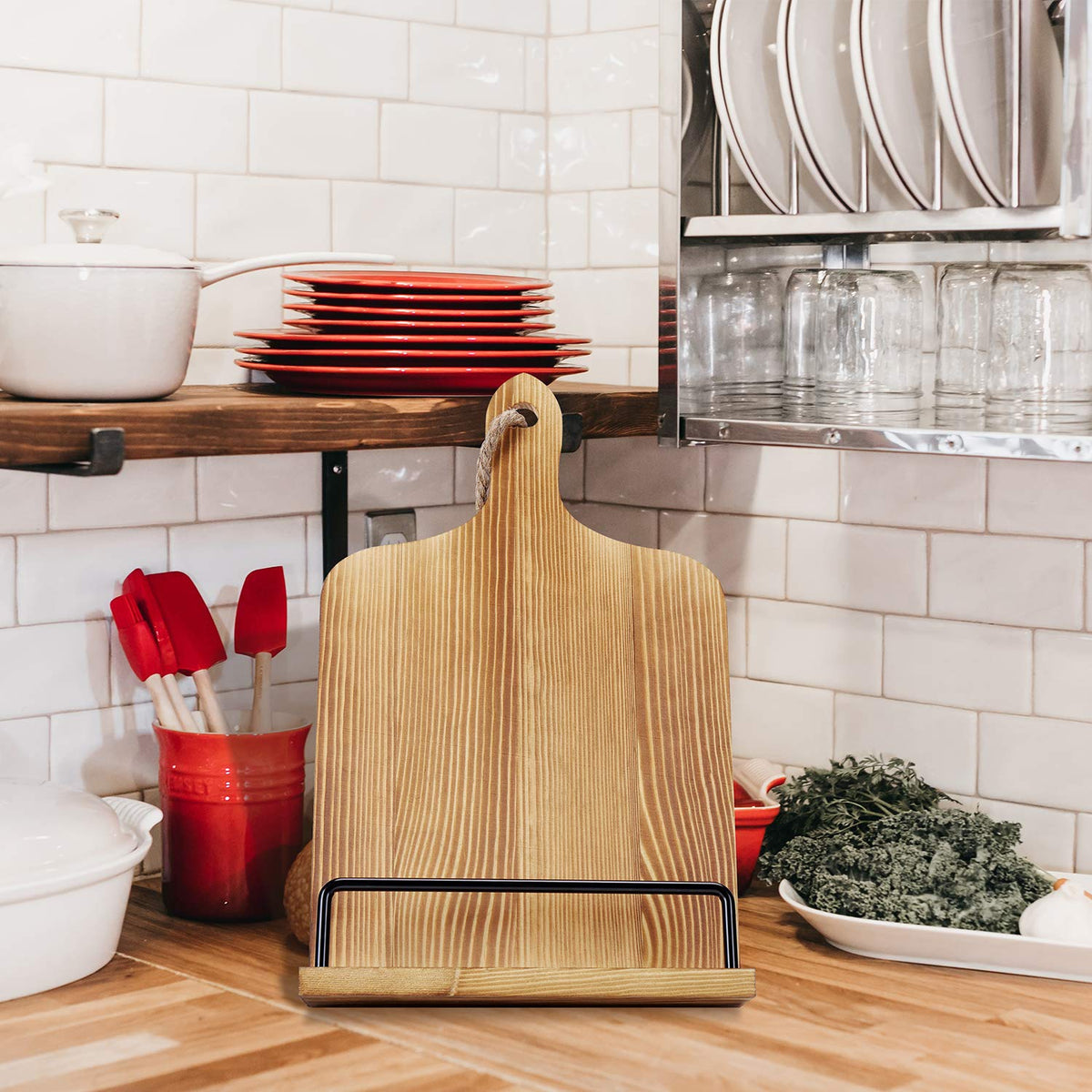 SOLIGT stand holds iPad tablet hands-free for easy cooking.