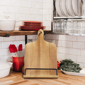 SOLIGT stand holds iPad tablet hands-free for easy cooking.