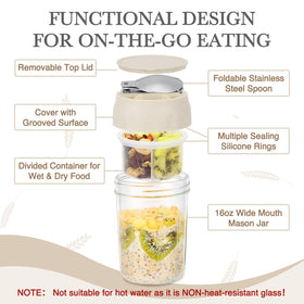 Divided compartment keeps fruit and nuts separate until ready to mix.