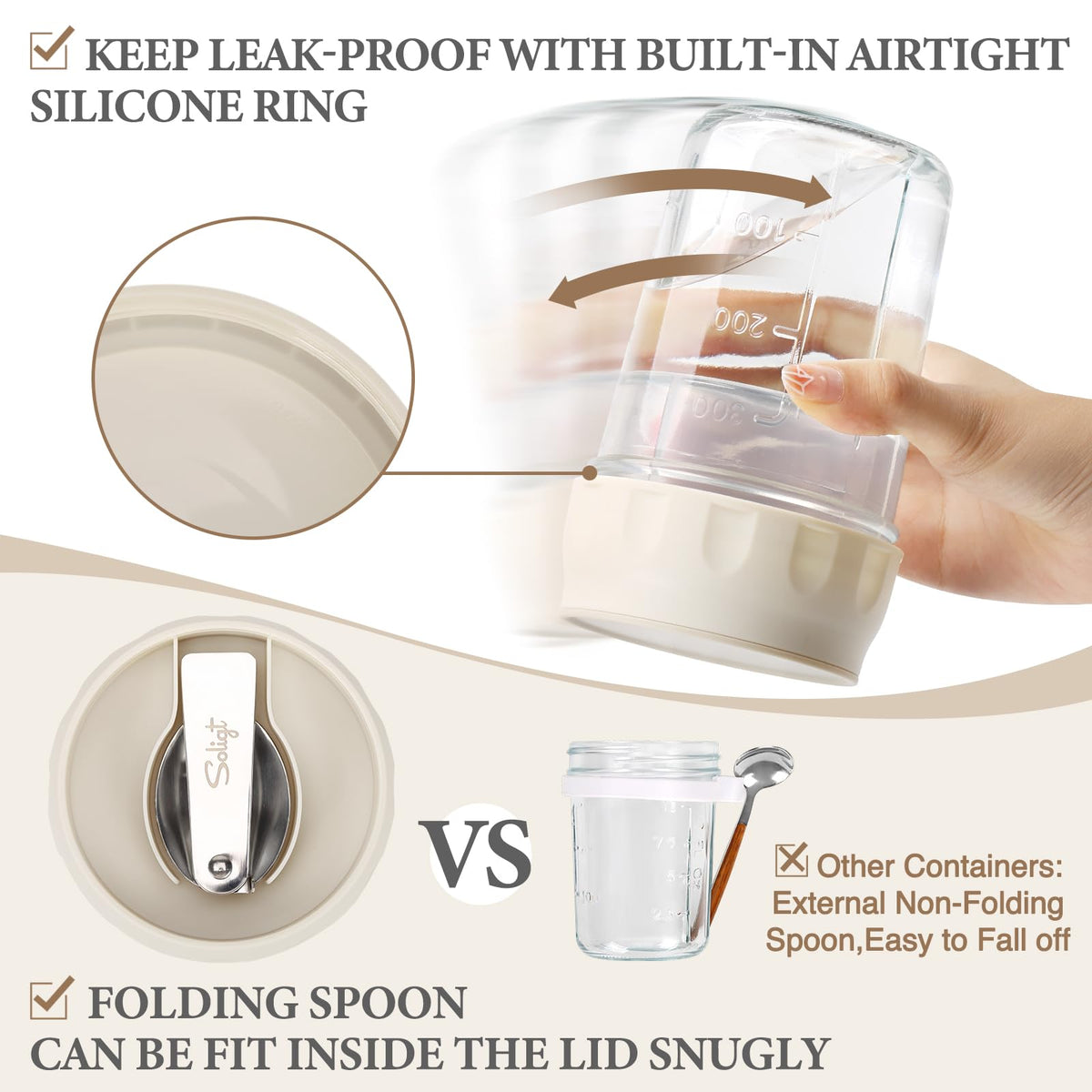 SOLIGT divided compartment keeps fruits and nuts separate for fresher toppings