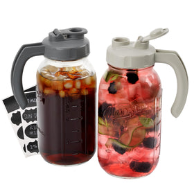 Soligt glass mason jar pitcher 64oz with dark gray lid, ideal for iced coffee.