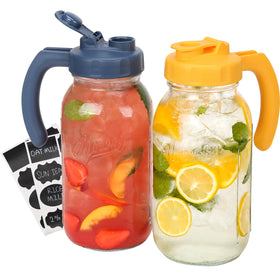 SOLIGT glass mason jar pitcher with navy yellow finish for large-batch drinks