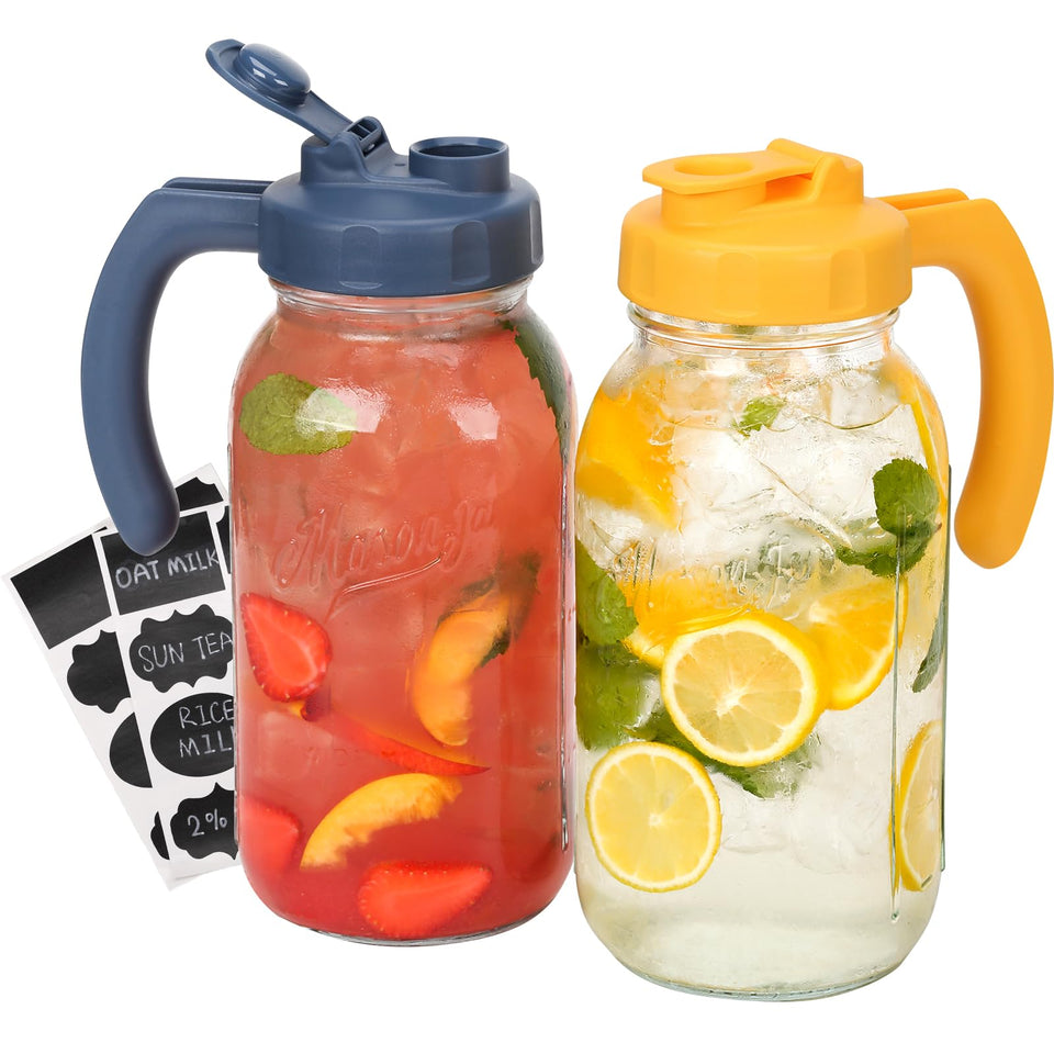 SOLIGT glass mason jar pitcher with navy yellow finish for large-batch drinks