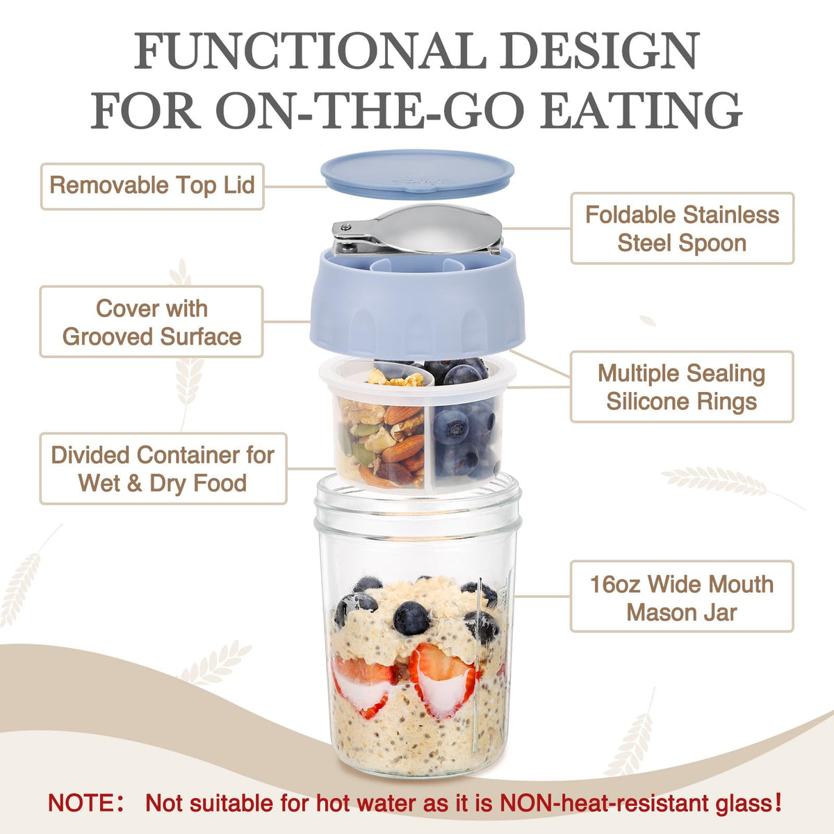 SOLIGT leakproof silicone rings and removable top prevent spills