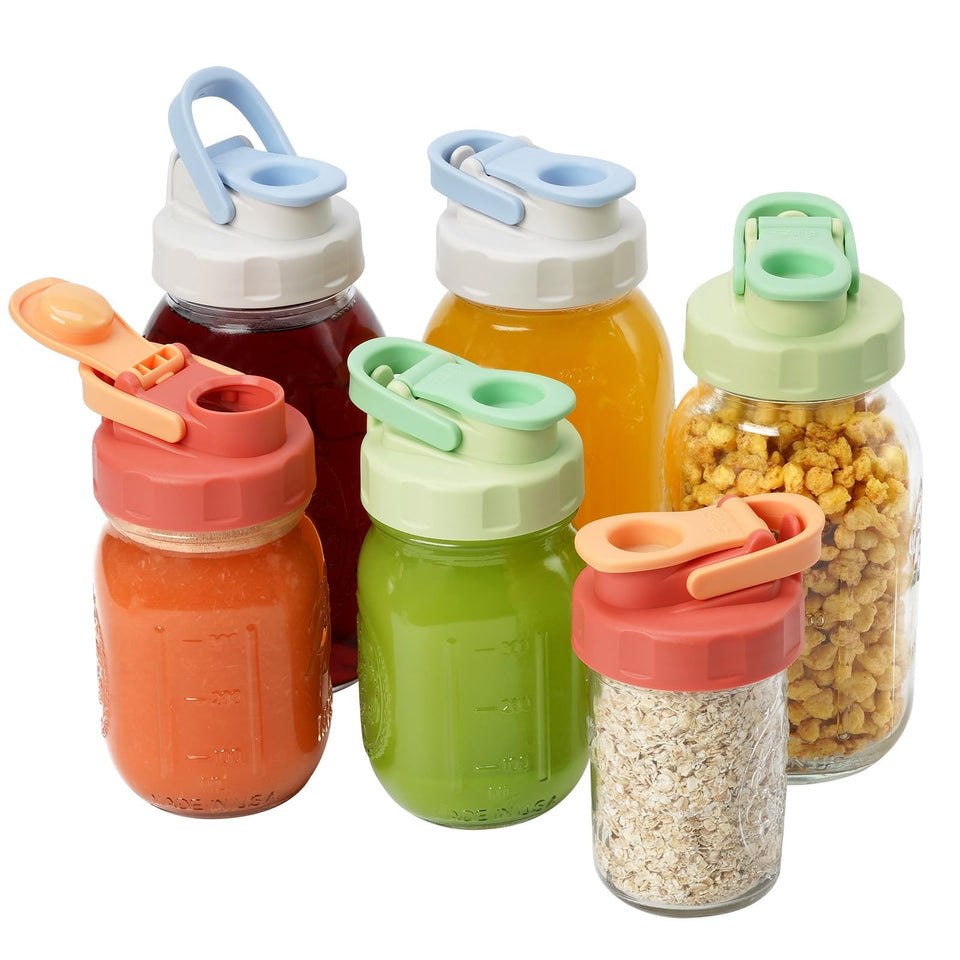 SOLIGT gray-blue regular-mouth lid with pour spout for on-the-go beverages