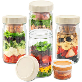 SOLIGT salad jar with three compartments keeps greens fresh and separated.