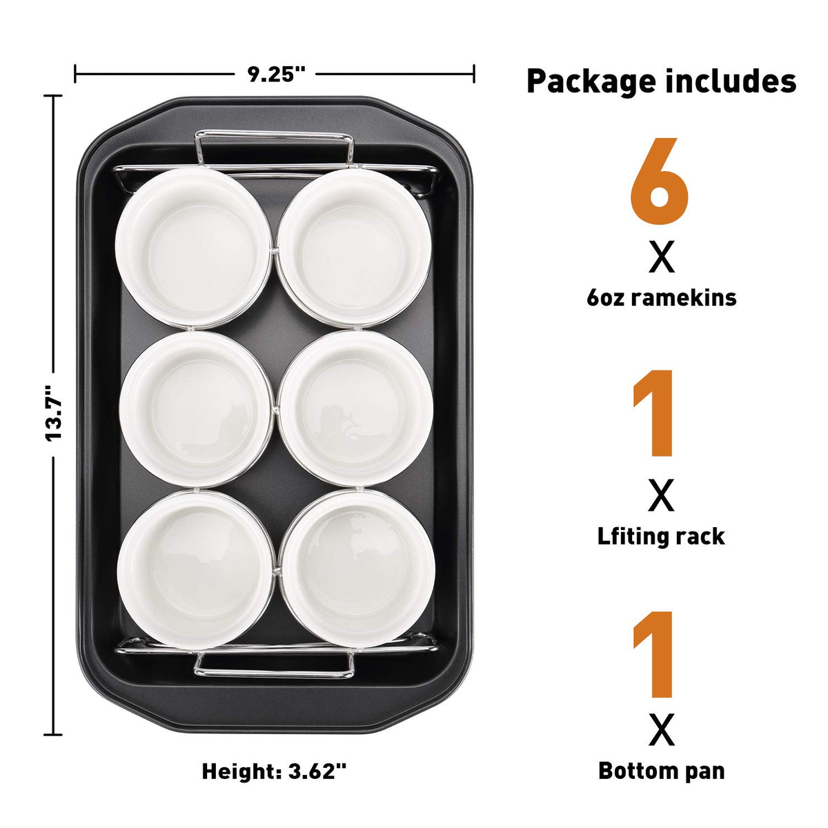 SOLIGT stainless steel lifting rack stabilizes ramekins during baking