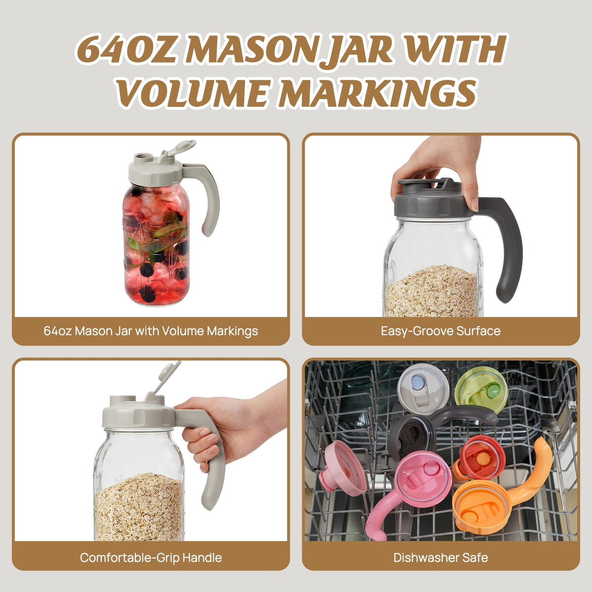 Wide-mouth 64oz jar suited for batch cold brew, tea, and juice.