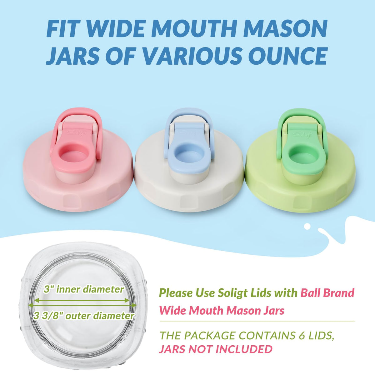 SOLIGT gray-blue lid with fixed flip cap for mess-free pouring.