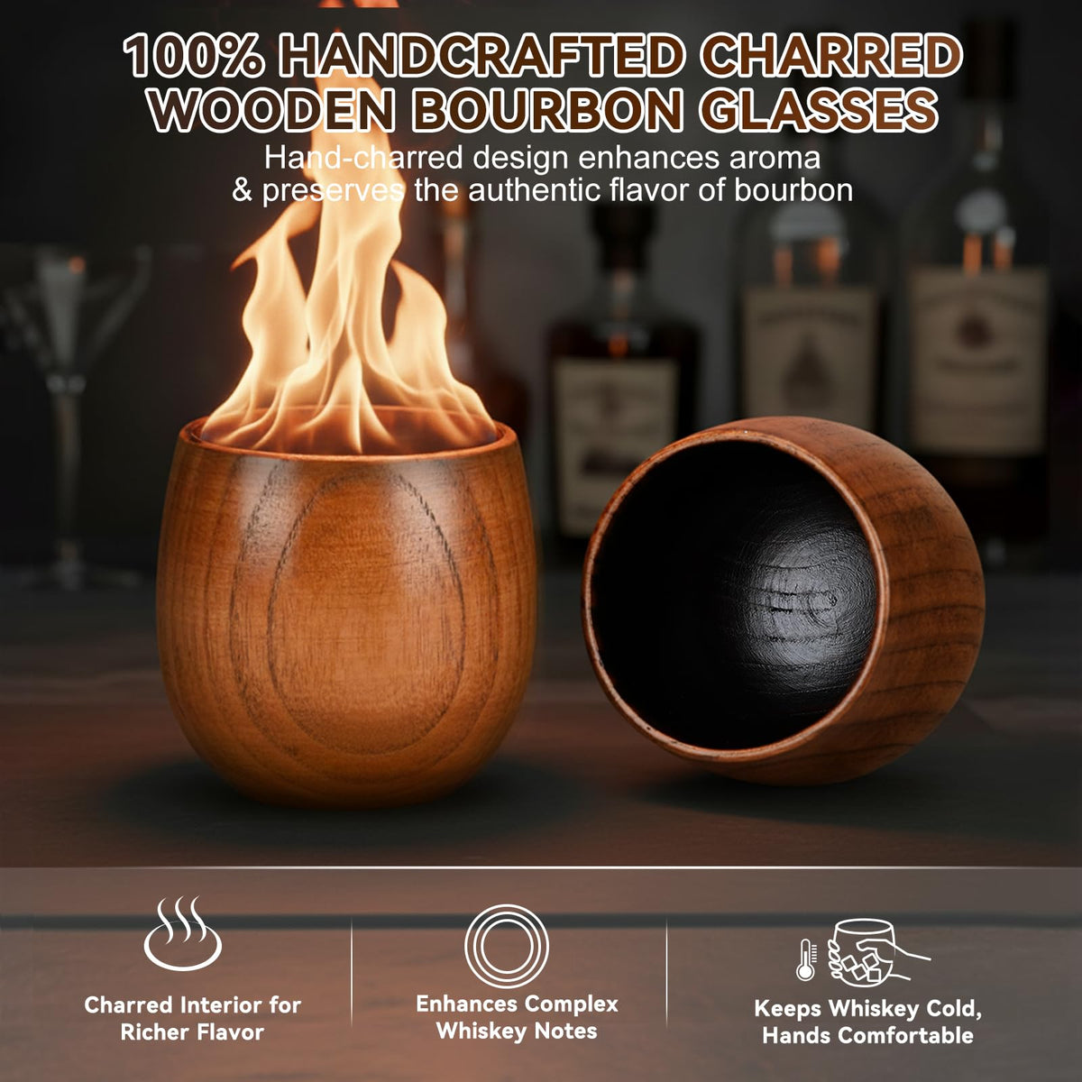 Solunvia 10oz capacity wooden glass, ideal for generous pours.