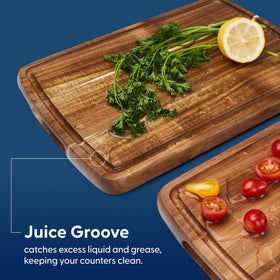 Sonder Los Angeles Acacia edge-grain board close-up showcases rich color and durability.
