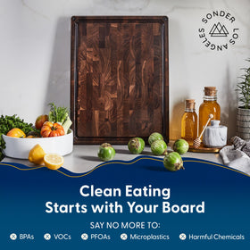 Sonder Los Angeles Alfred cutting board juice groove catches liquids, keeping counters clean.