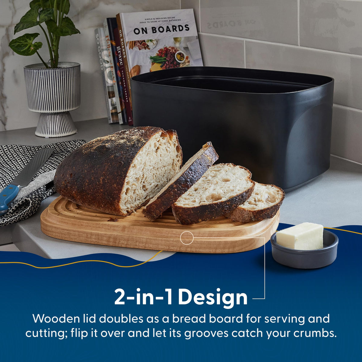 Sonder Los Angeles Union bread box cutting-board lid ready for slicing
