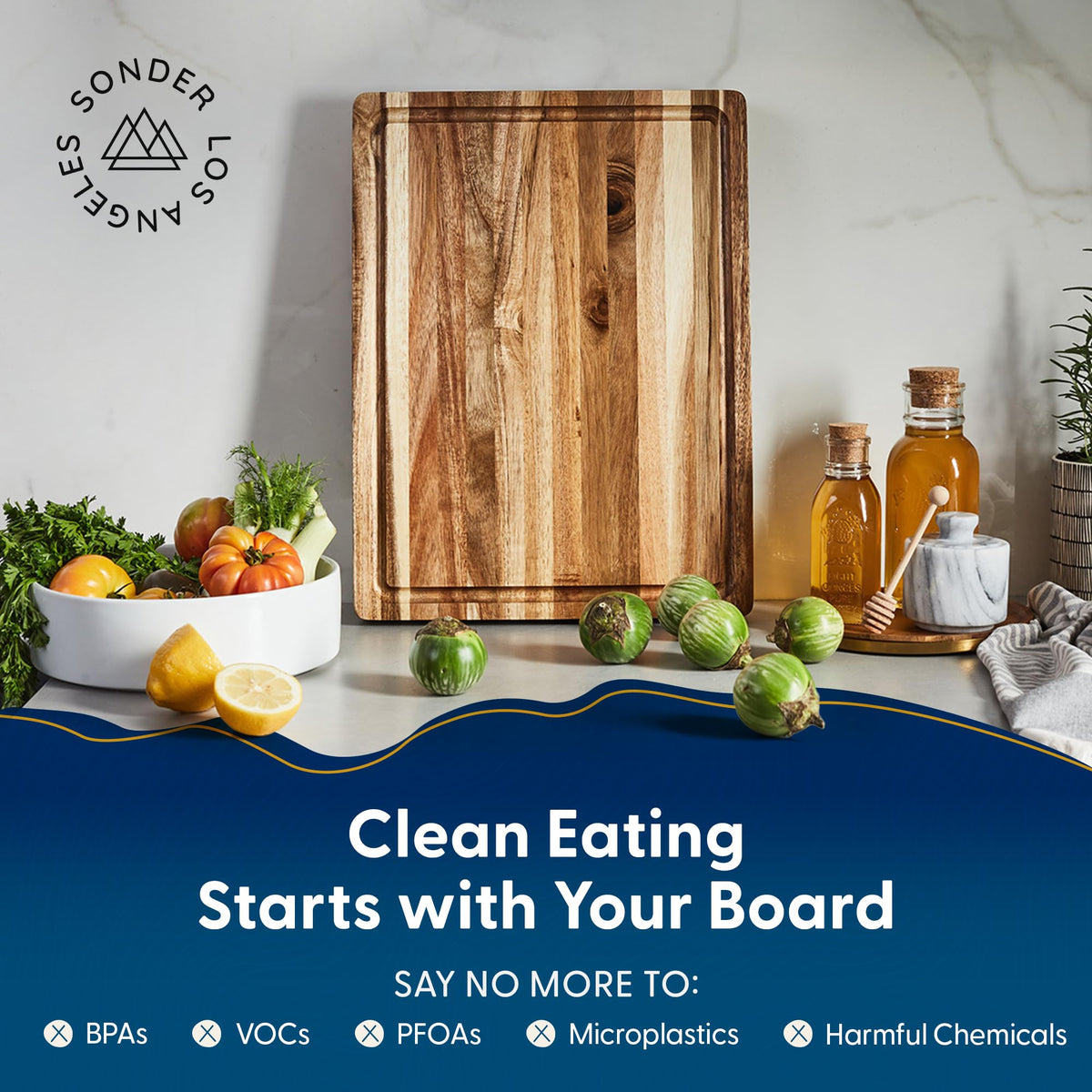 Sonder Los Angeles Winsome Acacia cutting board grain swirl showcases natural beauty and rich color