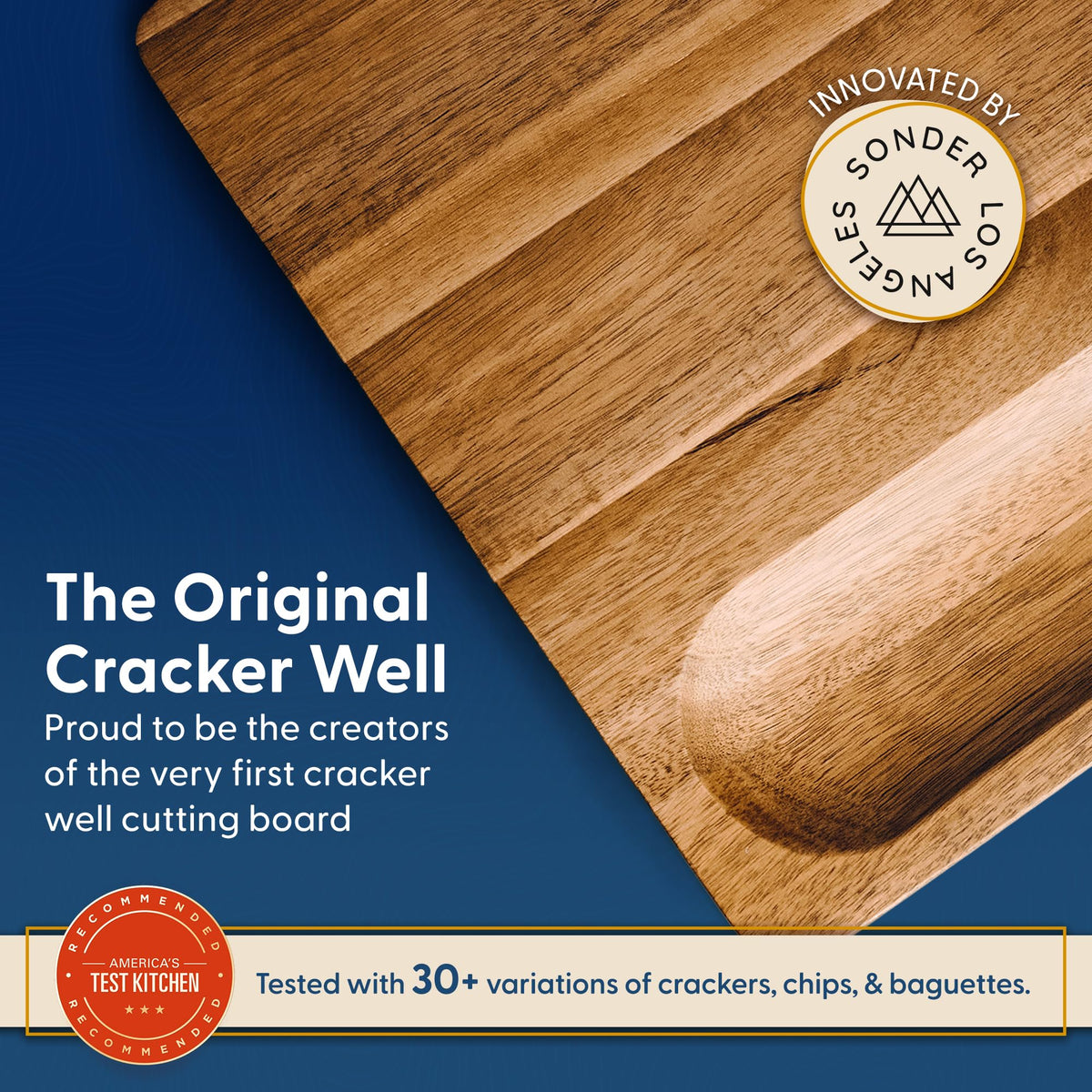 Sonder Los Angeles Winsome Acacia cutting board cracker well organizes crackers and accompaniments