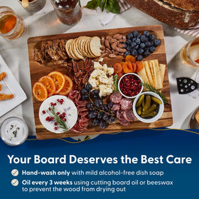 Sonder Los Angeles Winsome Acacia cutting board with knife and fruits demonstrates versatile kitchen use