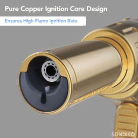 Sondiko continuous flame lock torch stays lit with one hand.