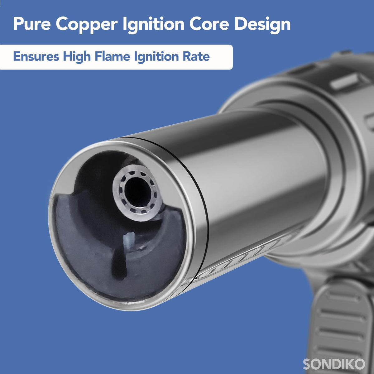 Sondiko torch with piezo ignition for reliable one-handed lighting