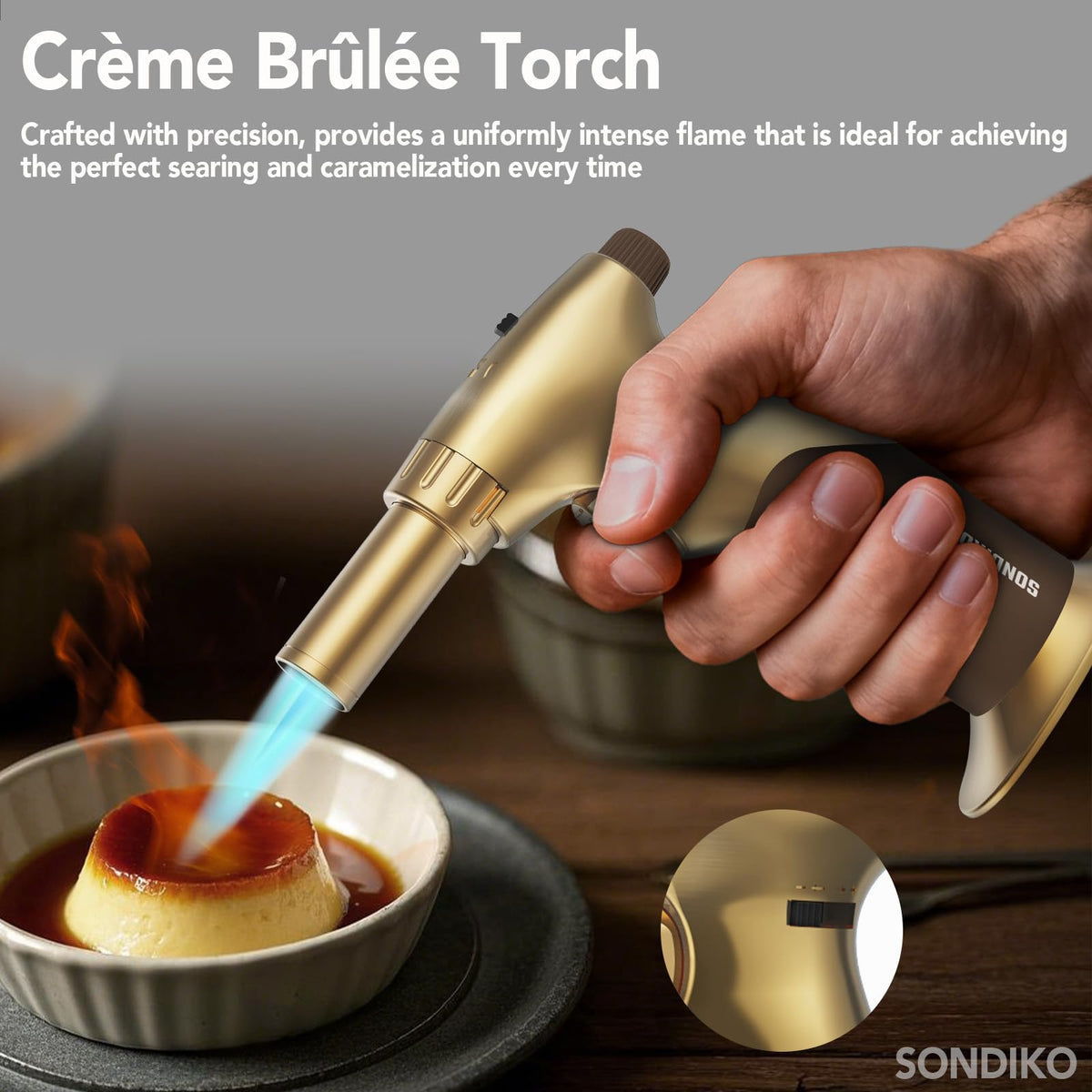 Sondiko fits-all butane tanks torch simplifies refills across brands.