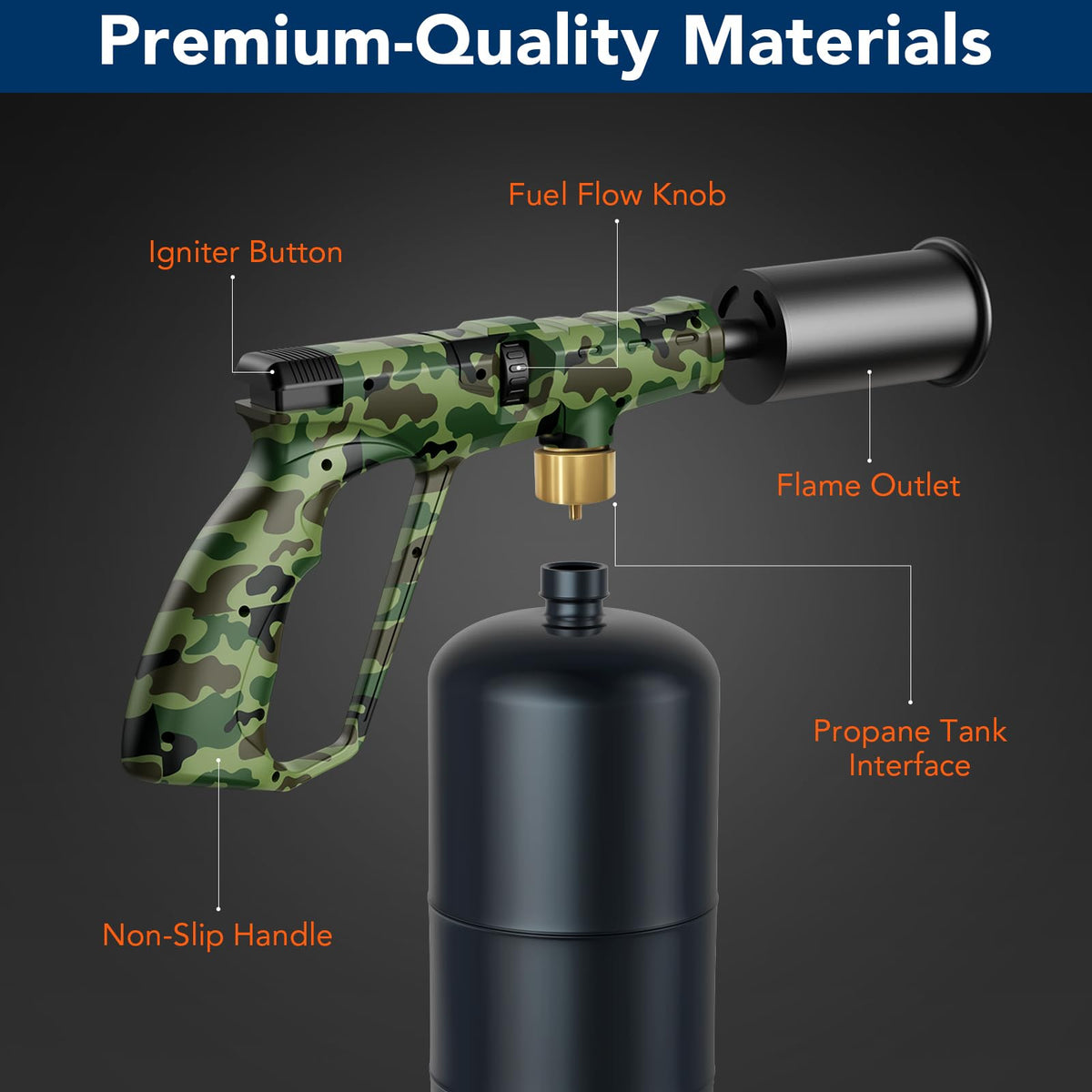 Sondiko propane torch head offers high heat for quick caramelization and browning.