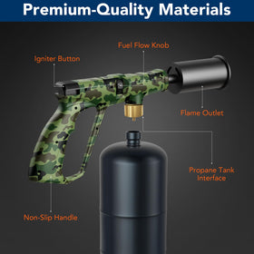 Sondiko propane torch head offers high heat for quick caramelization and browning.