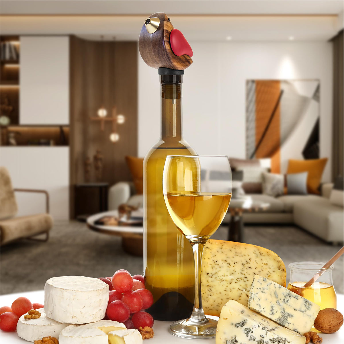 Songbird Specialties airtight seal base keeps wine fresh between pours