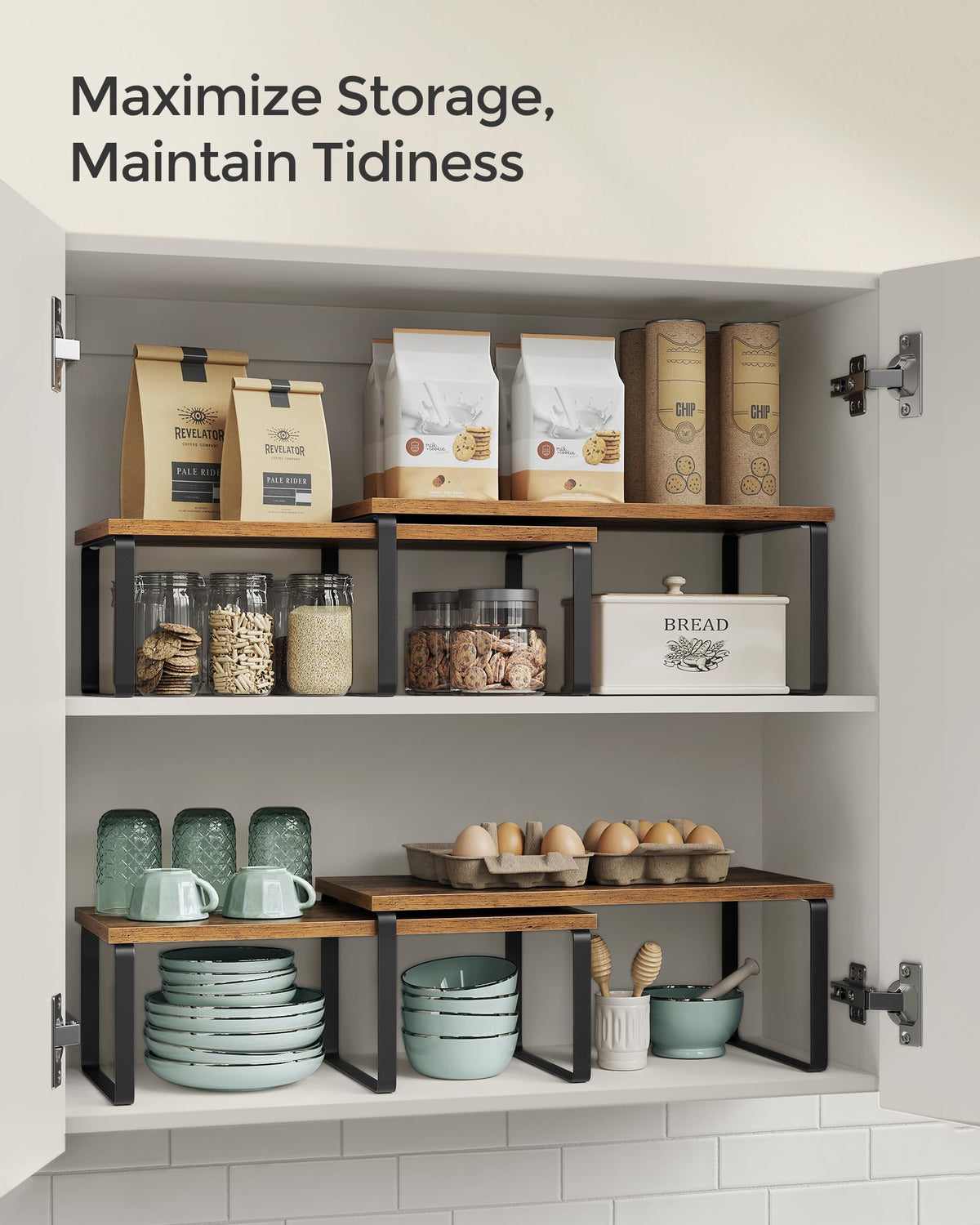 Songmics durable shelf with engineered wood and metal frame for reliable storage.