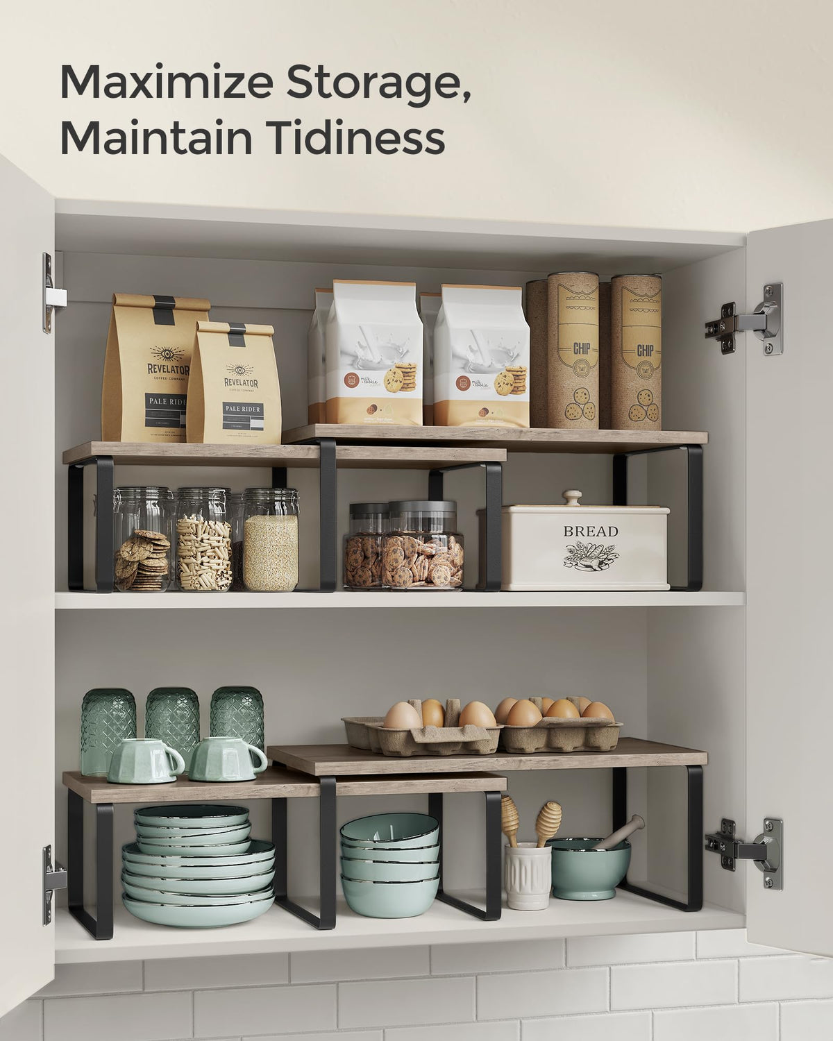 SONGMICS shelf unit keeps desk items neatly organized.