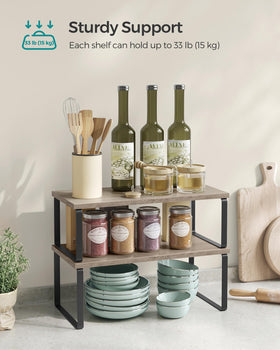SONGMICS cabinet organizer on table elevates dining centerpiece.