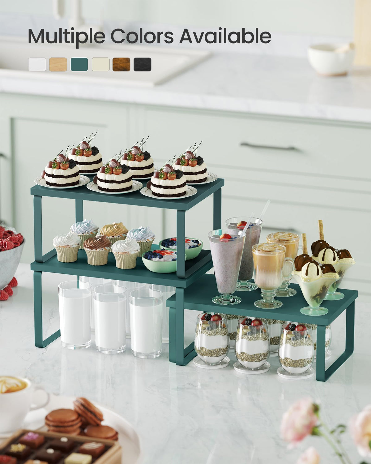 Songmics cabinet organizer large rack for cans and containers, decluttering countertops.