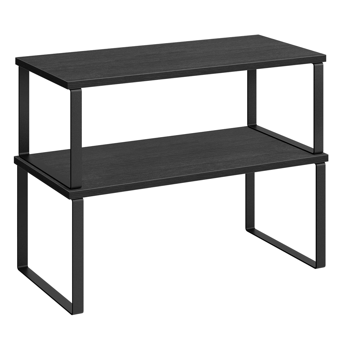 SONGMICS cabinet organizer shelf 2-pack on countertop keeps spices and cans neatly accessible