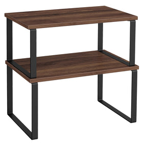 Songmics cabinet organizer shelf two-pack demonstrates stacked spice storage options