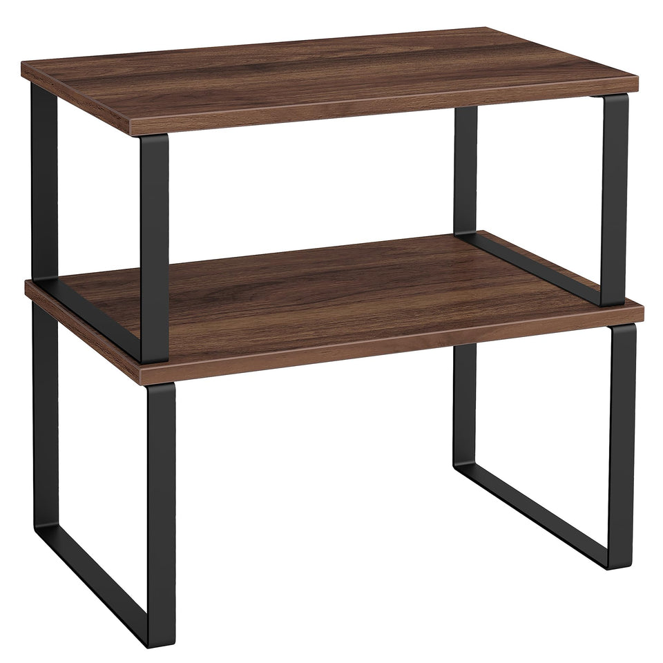 Songmics cabinet organizer shelf two-pack demonstrates stacked spice storage options