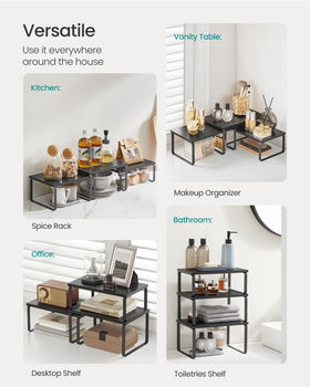 Songmics cabinet organizer shelf quick assembly with clear instructions.