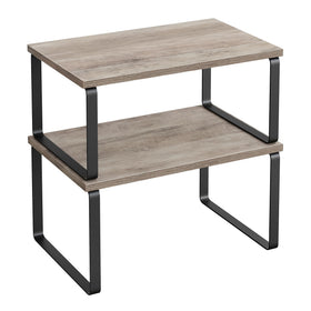 Songmics cabinet organizer shelf in ink black on a kitchen counter for easy spice visibility.