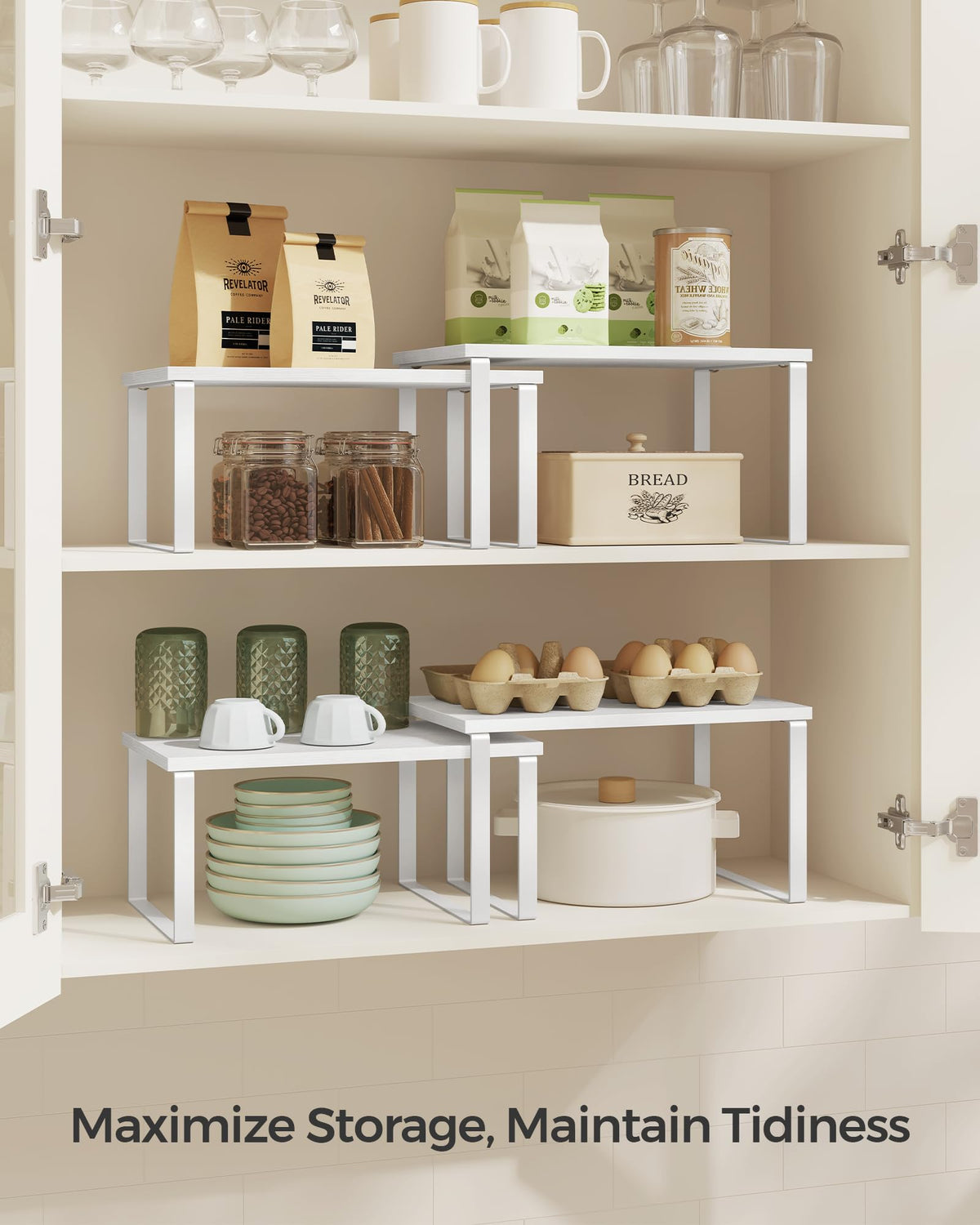 Songmics cabinet organizer shelf modular setup shows adjustable configuration