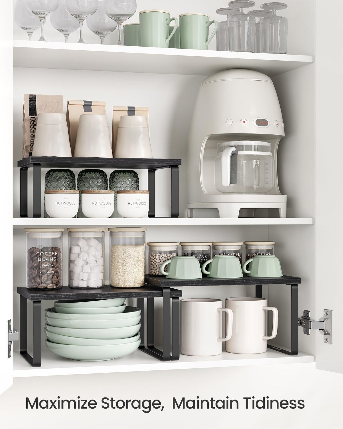 Songmics cabinet organizer shelf large rack to keep cans neatly visible.