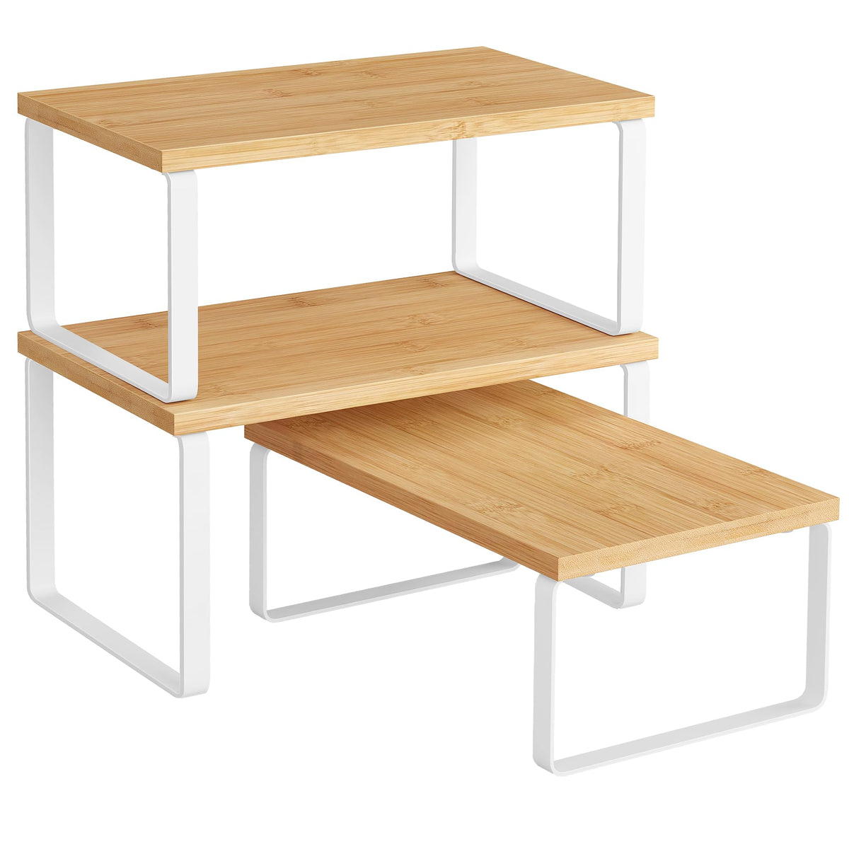 SongMics cabinet organizer shelf set 3 keeps spices and jars neatly visible for quick cooking.