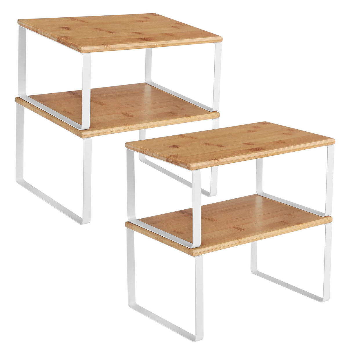 SONGMICS cabinet organizer set of four stacked for compact countertop storage.